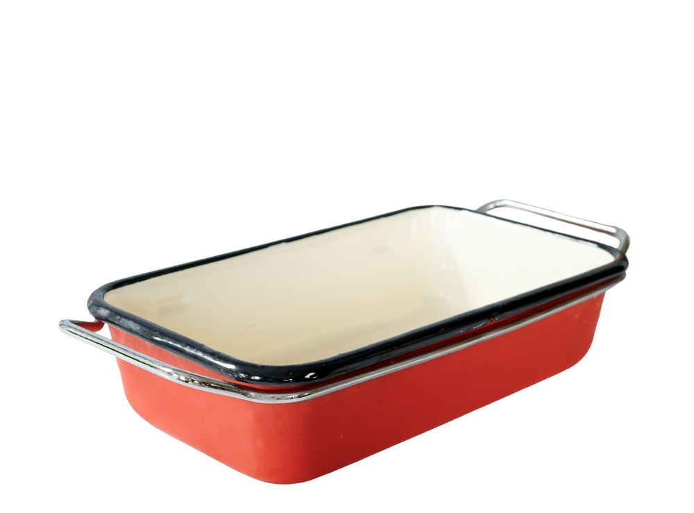 VTG National Silver Co Bakers Ware Enamel Pan Casserole MCM Retro Cottage Farm